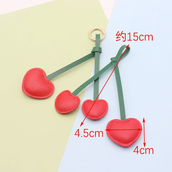 Leather Cherry Keychain Pendant Bag Pendant Simple Pastoral Style