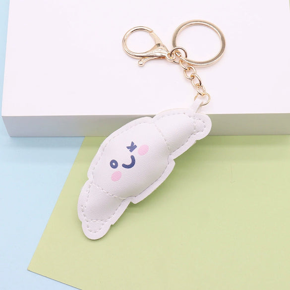 Leather Croissant Food Style Jewelry Keychain