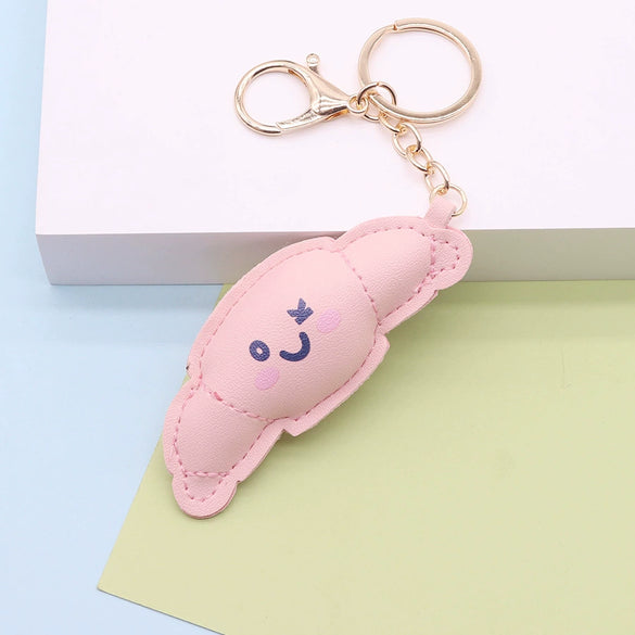 Leather Croissant Food Style Jewelry Keychain