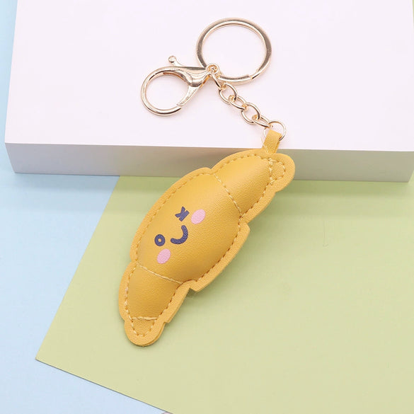 Leather Croissant Food Style Jewelry Keychain