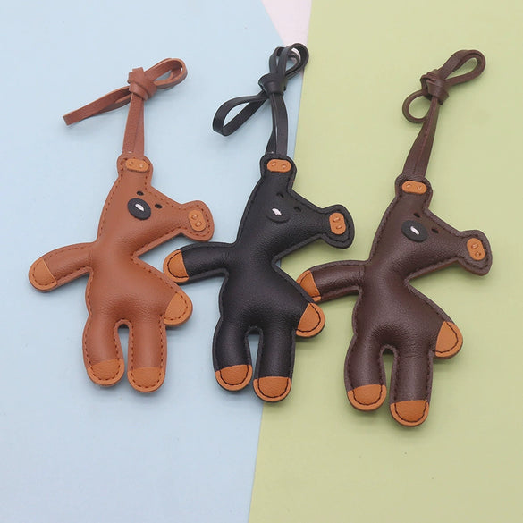Leather Cute Cartoon Teddy Bear Pendant Keychain Bag Pendant