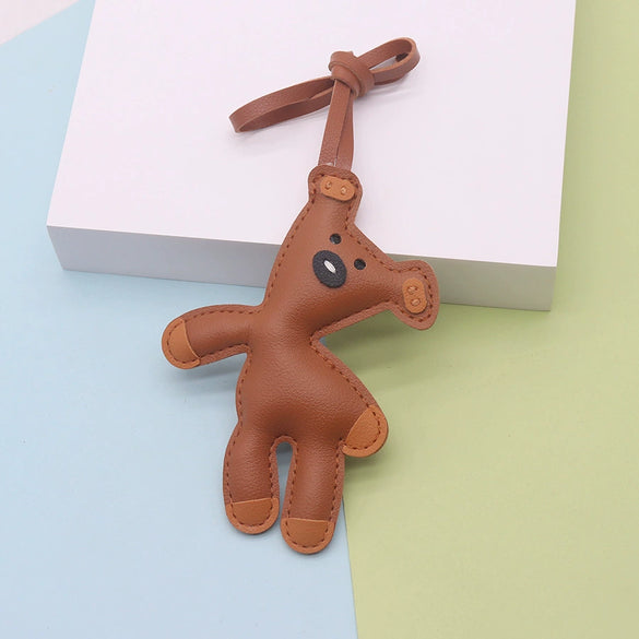 Leather Cute Cartoon Teddy Bear Pendant Keychain Bag Pendant