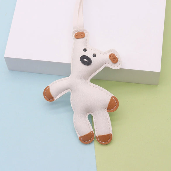 Leather Cute Cartoon Teddy Bear Pendant Keychain Bag Pendant