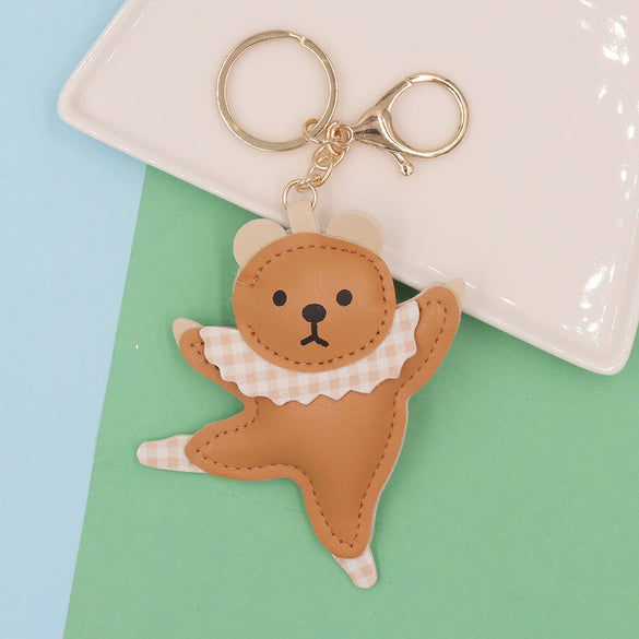 Leather Dancing Ballet Bear Keychain Women's Bag Pendant Accessories
