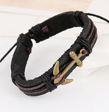 Leather Fashion Geometric Bracelet  (Black) Nhpk1293-Black