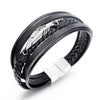 Leather Feather Multiloop Titanium Steel Electroplated Men's Bracelet