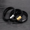 Leather Feather Multiloop Titanium Steel Electroplated Men's Bracelet