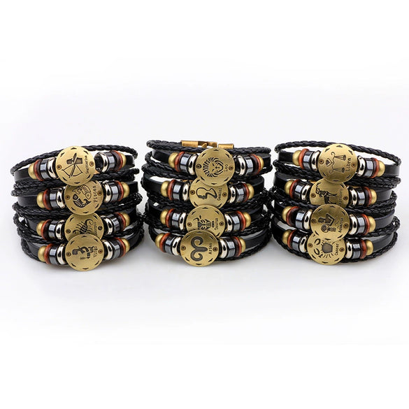 Leather Handwoven Constellation Hiphop Unisex Bracelet