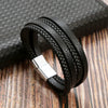 Leather Handwoven Geometric Style Bracelet With Magnet Buckle Stainless Steel Electroplated For Men