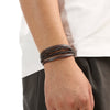 Leather Handwoven Geometric Style Bracelet With Magnet Buckle Stainless Steel Electroplated For Men