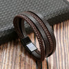 Leather Handwoven Geometric Style Bracelet With Magnet Buckle Stainless Steel Electroplated For Men
