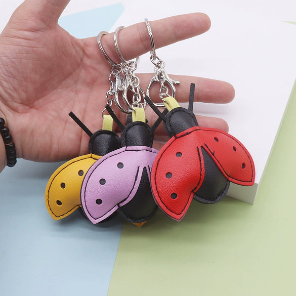 Leather Insect Ladybug Keychain Modern Minimalist Style