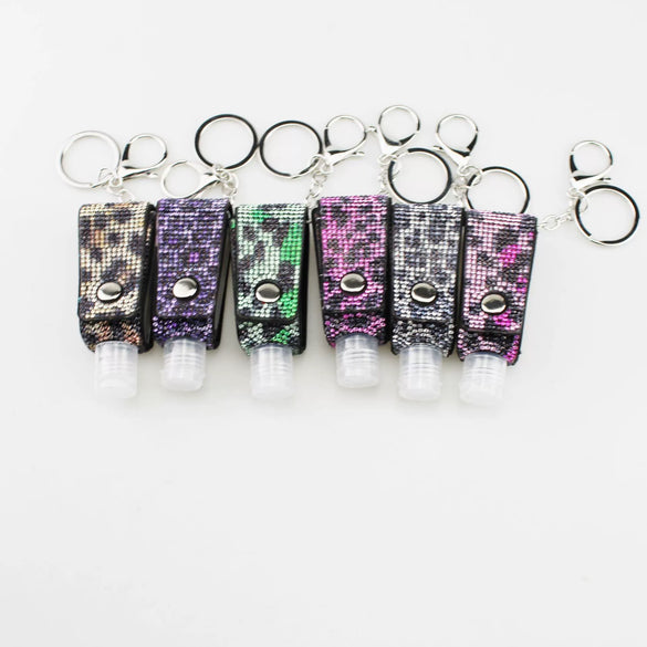 Leather Keychain And Hand Sanitizer Bottle Case With Hot Drill Design Artificial Leather Minimalist Style
