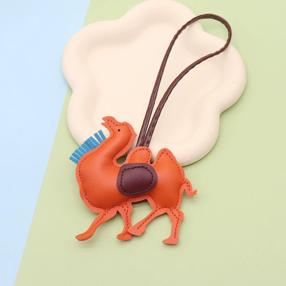 Leather Keychain Pendant With Desert Camel Car Design Modern Simplicity Style