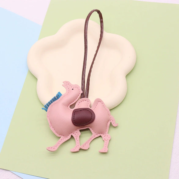 Leather Keychain Pendant With Desert Camel Car Design Modern Simplicity Style