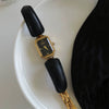 Leather Ladies Square Quartz Watch Bracelet With Elephant Design