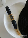 Leather Ladies Square Quartz Watch Bracelet With Elephant Design