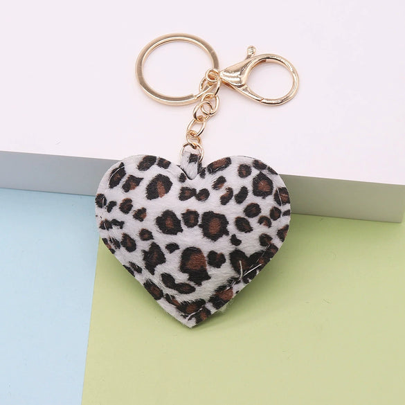 Leather Leopard Love Peach Heart Keychain And Car Pendant Bag Pendant Accessories For Couple