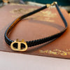 Leather Neck Chain With Titanium Steel Letter D Pendant Electroplated Women's Creative Design