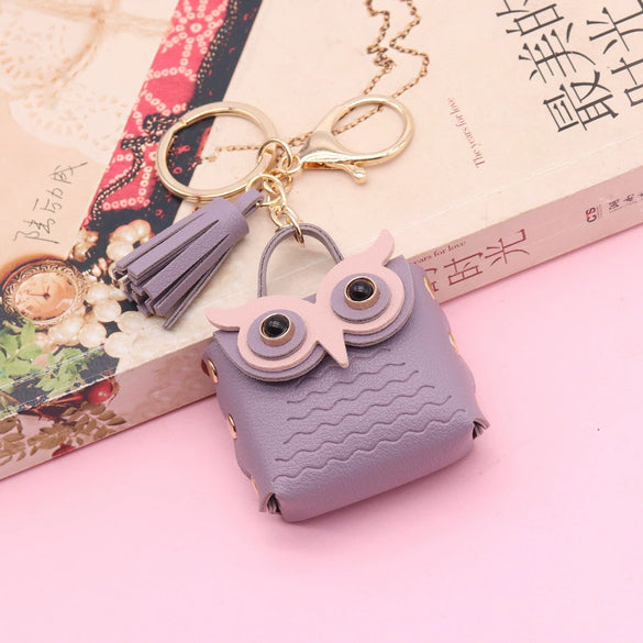 Leather Owl Coin Purse Bag Keychain Hanging Ornaments
