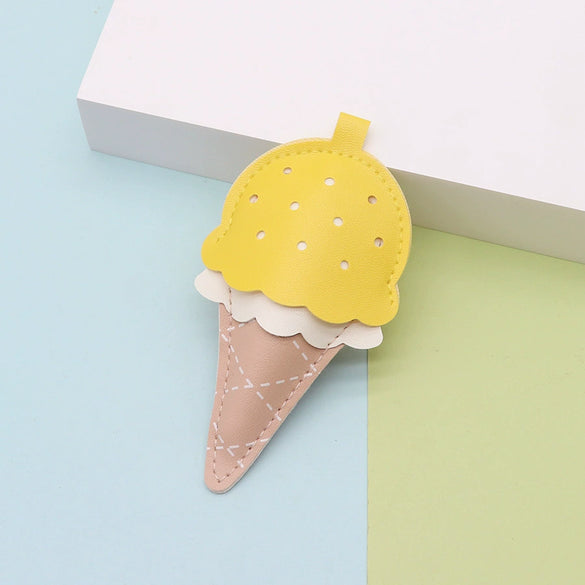 Leather Plush Ice Cream Mini Cone Popsicle Shape Keychain Bag Charm