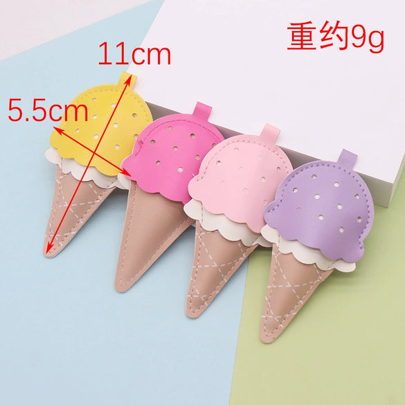 Leather Plush Ice Cream Mini Cone Popsicle Shape Keychain Bag Charm