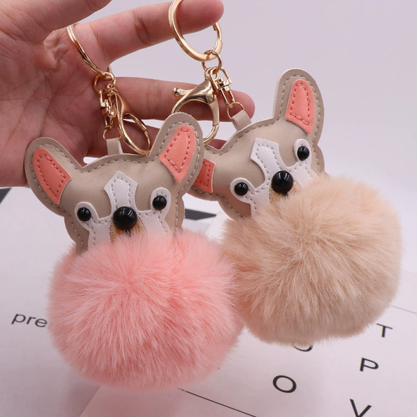 Leather Puppy Fur Ball Plush Keychain Pendant Modern Simplicity Style