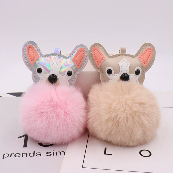 Leather Puppy Fur Ball Plush Keychain Pendant Modern Simplicity Style