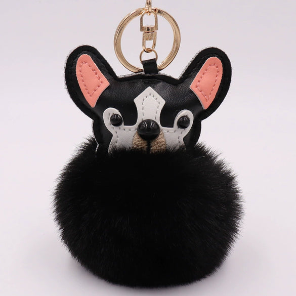 Leather Puppy Fur Ball Plush Keychain Pendant Modern Simplicity Style