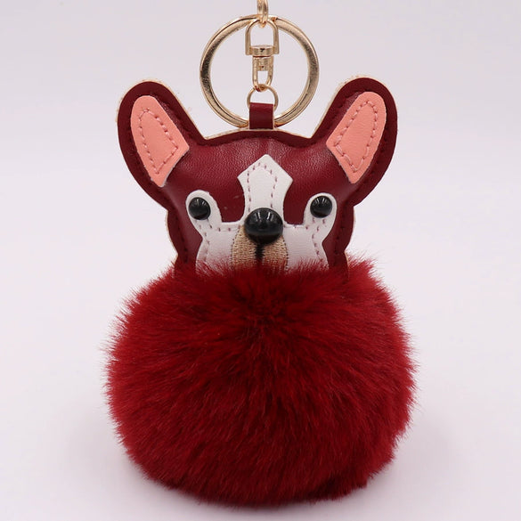 Leather Puppy Fur Ball Plush Keychain Pendant Modern Simplicity Style