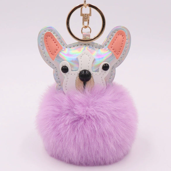 Leather Puppy Fur Ball Plush Keychain Pendant Modern Simplicity Style