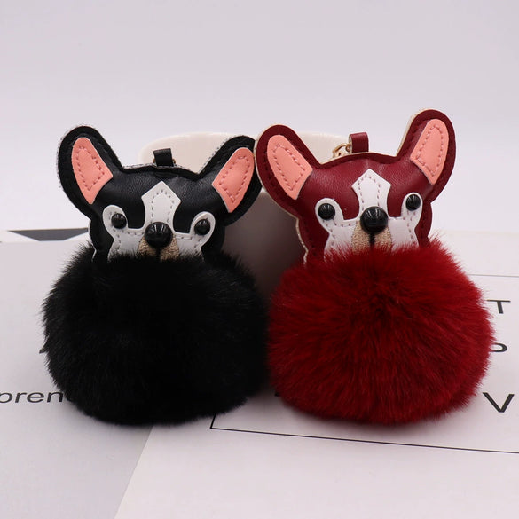 Leather Puppy Fur Ball Plush Keychain Pendant Modern Simplicity Style