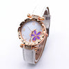 Leather Quartz Watch Set With Alloy Case Imitation Leather Strap Round Dial Starry Sky Pattern For Women