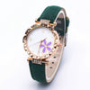 Leather Quartz Watch Set With Alloy Case Imitation Leather Strap Round Dial Starry Sky Pattern For Women
