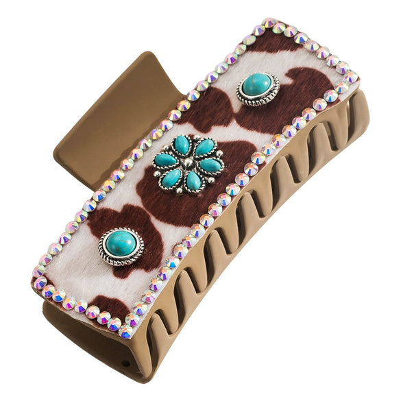 Leather Rhinestone Diamondencrusted Rectangle Hair Clip For Women Retro Simple Geometric Style