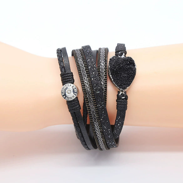 Leather Stainless Steel Geometric Shapes Woven Bracelet Jewelry With Electroplating Treatment