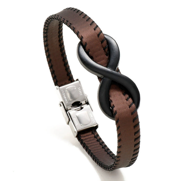 Leather Stainless Steel Hand Knitted Hiphop Infinite Symbol Men's Bracelet Jewelry