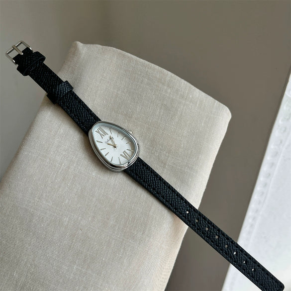 Leather Strap Women Quartz Watch Alloy Case Rose Gold Buckle Round Dial Leisure Style
