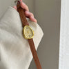 Leather Strap Women Quartz Watch Alloy Case Rose Gold Buckle Round Dial Leisure Style