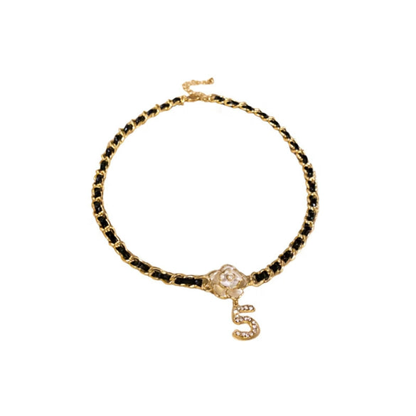 Leather Sweater Chain With Diamondembedded Digital Flower Pattern Electroplated Allmatching For Women