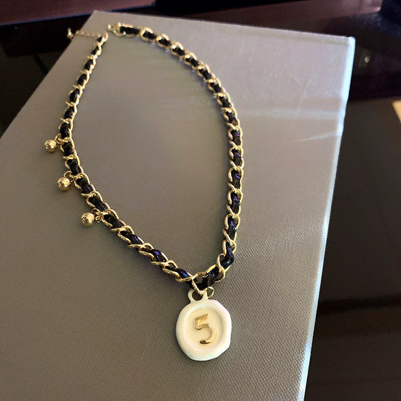 Leather Sweater Chain With Diamondembedded Digital Flower Pattern Electroplated Allmatching For Women
