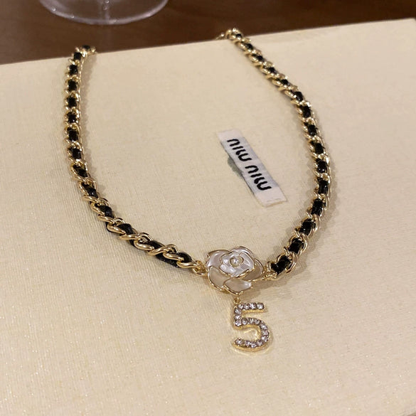 Leather Sweater Chain With Diamondembedded Digital Flower Pattern Electroplated Allmatching For Women