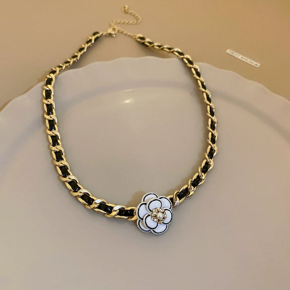 Leather Sweater Chain With Diamondembedded Digital Flower Pattern Electroplated Allmatching For Women