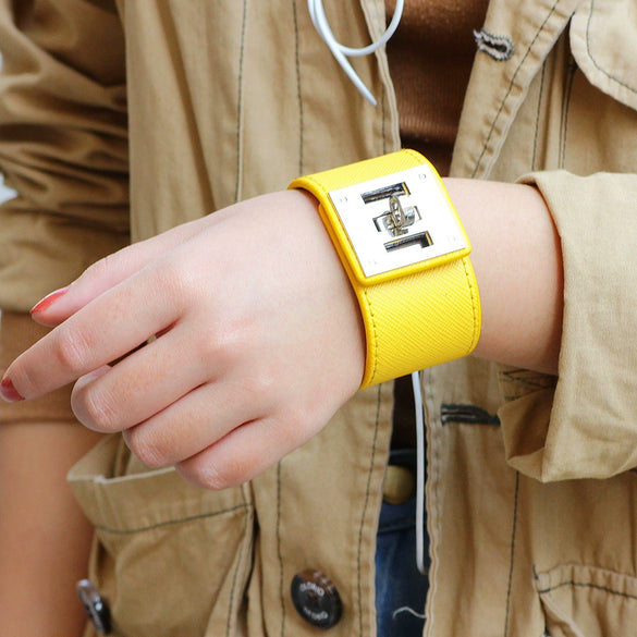 Leather Wide Bracelet Fashion Geometric Style Hand Jewelry