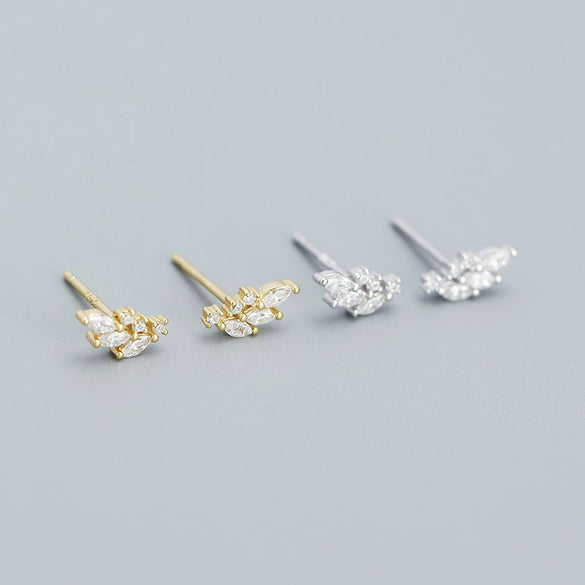 Leaves Diamond Earrings S925 Silver Electroplated Design Overlapped Allmatch Women's Earrings