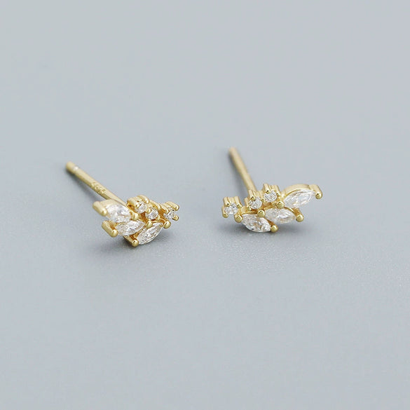 Leaves Diamond Earrings S925 Silver Electroplated Design Overlapped Allmatch Women's Earrings
