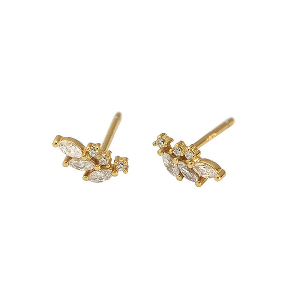 Leaves Diamond Earrings S925 Silver Electroplated Design Overlapped Allmatch Women's Earrings