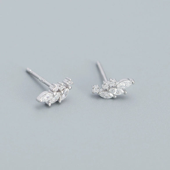 Leaves Diamond Earrings S925 Silver Electroplated Design Overlapped Allmatch Women's Earrings