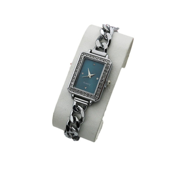 Leisure Alloy And Stainless Steel Rectangular Diamondencrusted Women's Watch Bracelet