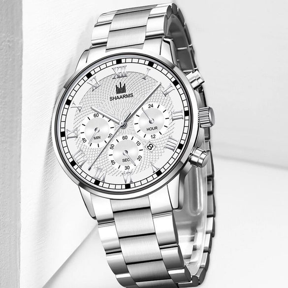 Leisure Alloy Belt Quartz Watch With Round Dial And Horseshoe Buckle For Men
